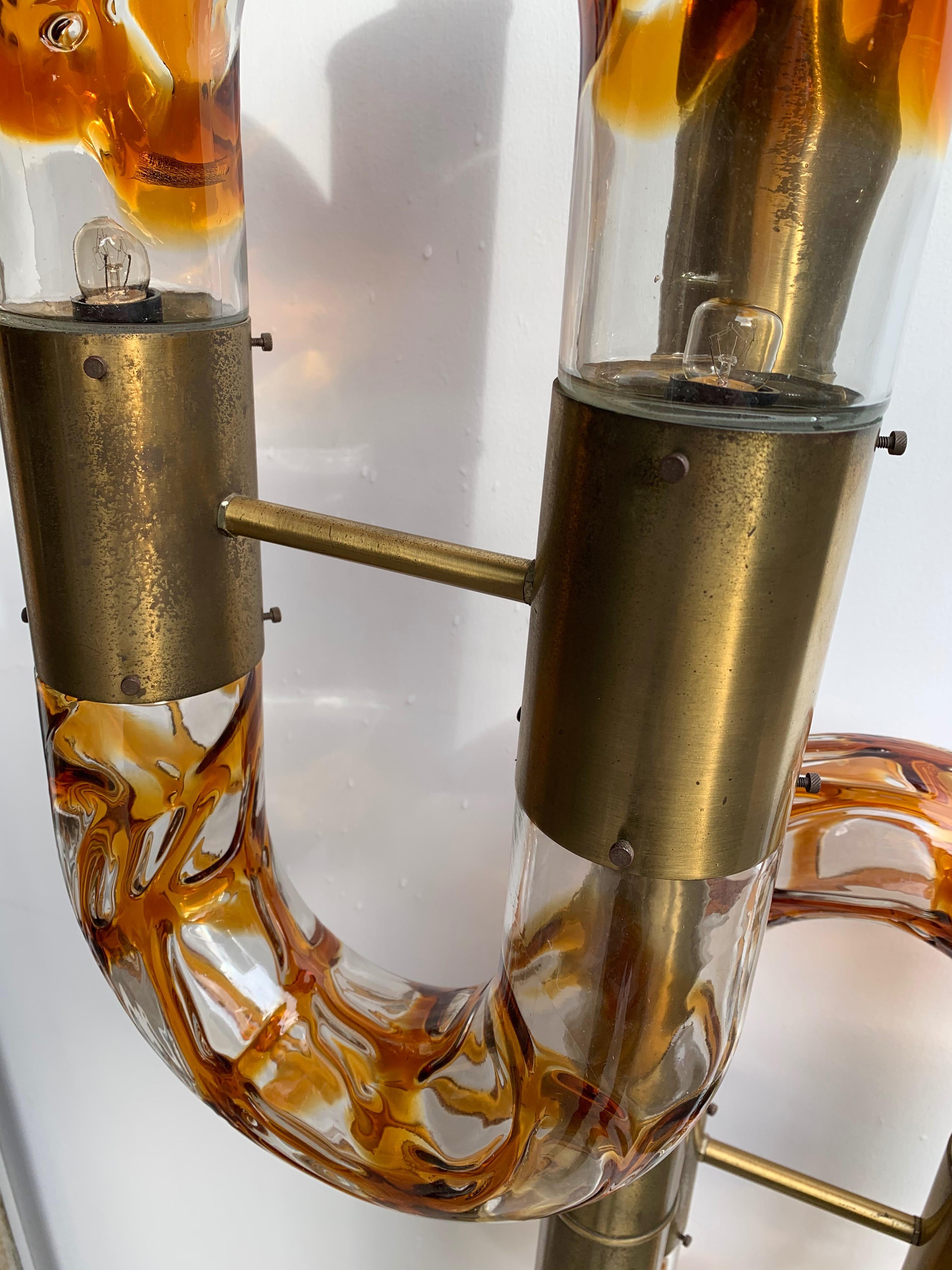 Floor Lamp Brass Murano Glass by Aldo Nason for Mazzega, Italy, 1970s 2