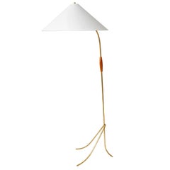 Vintage Floor Lamp Brass Wood, Rupert Nikoll, Austria, 1960