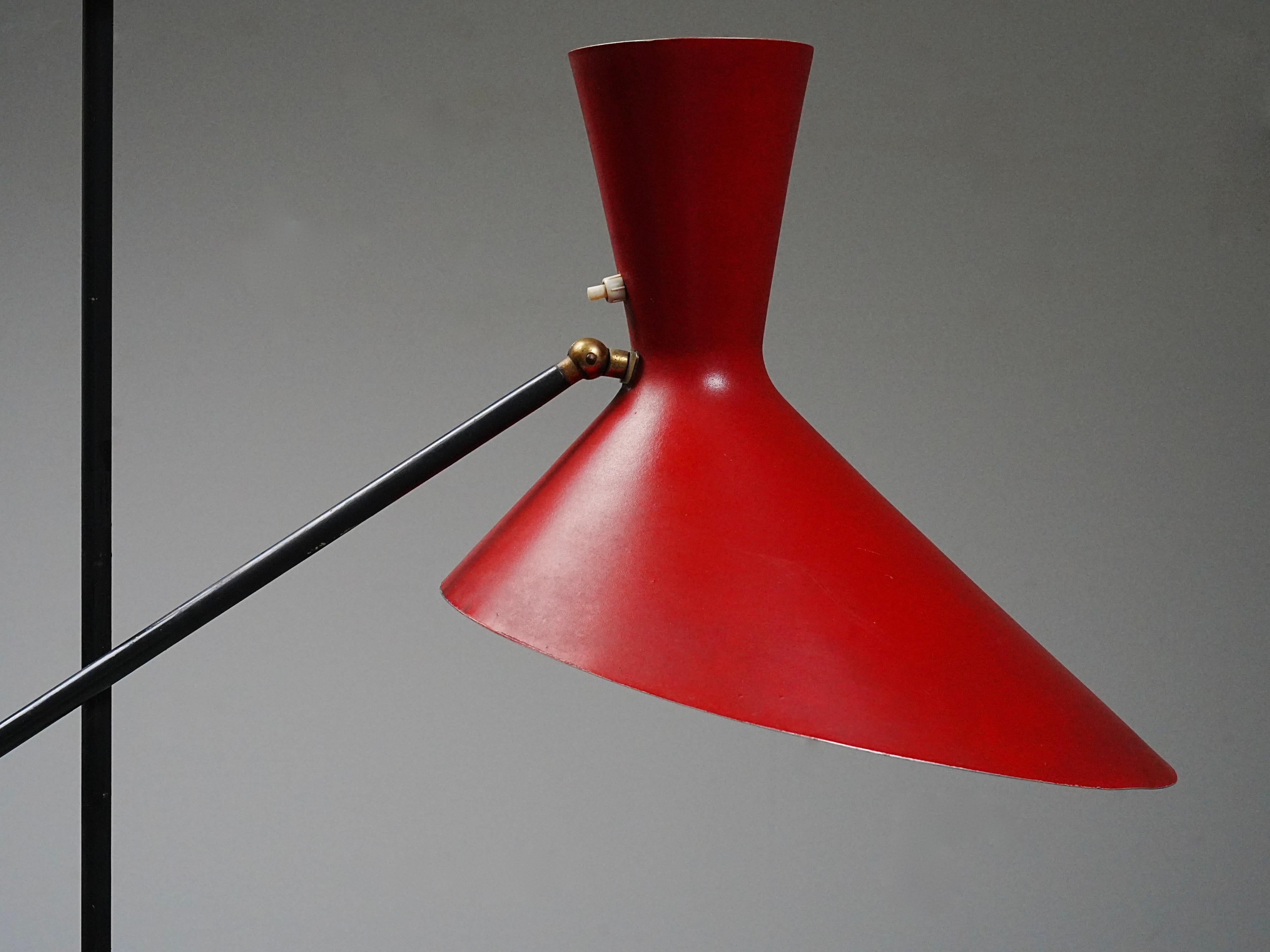 Mid-Century Modern Floor Lamp by Carl Moor for BAG Turgi in Metal and Brass, Switzerland, 1950's For Sale