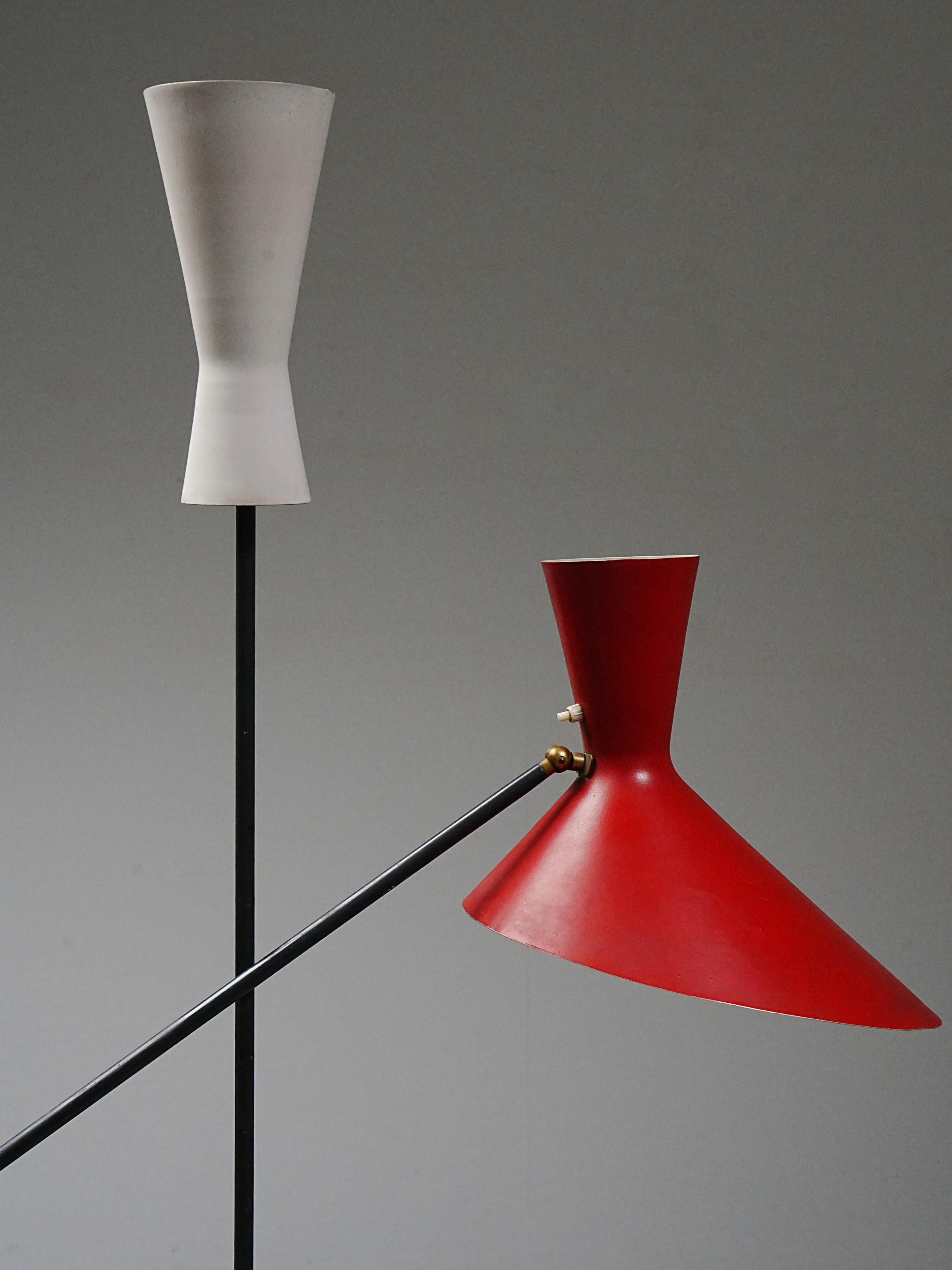 Swiss Floor Lamp by Carl Moor for BAG Turgi in Metal and Brass, Switzerland, 1950's For Sale