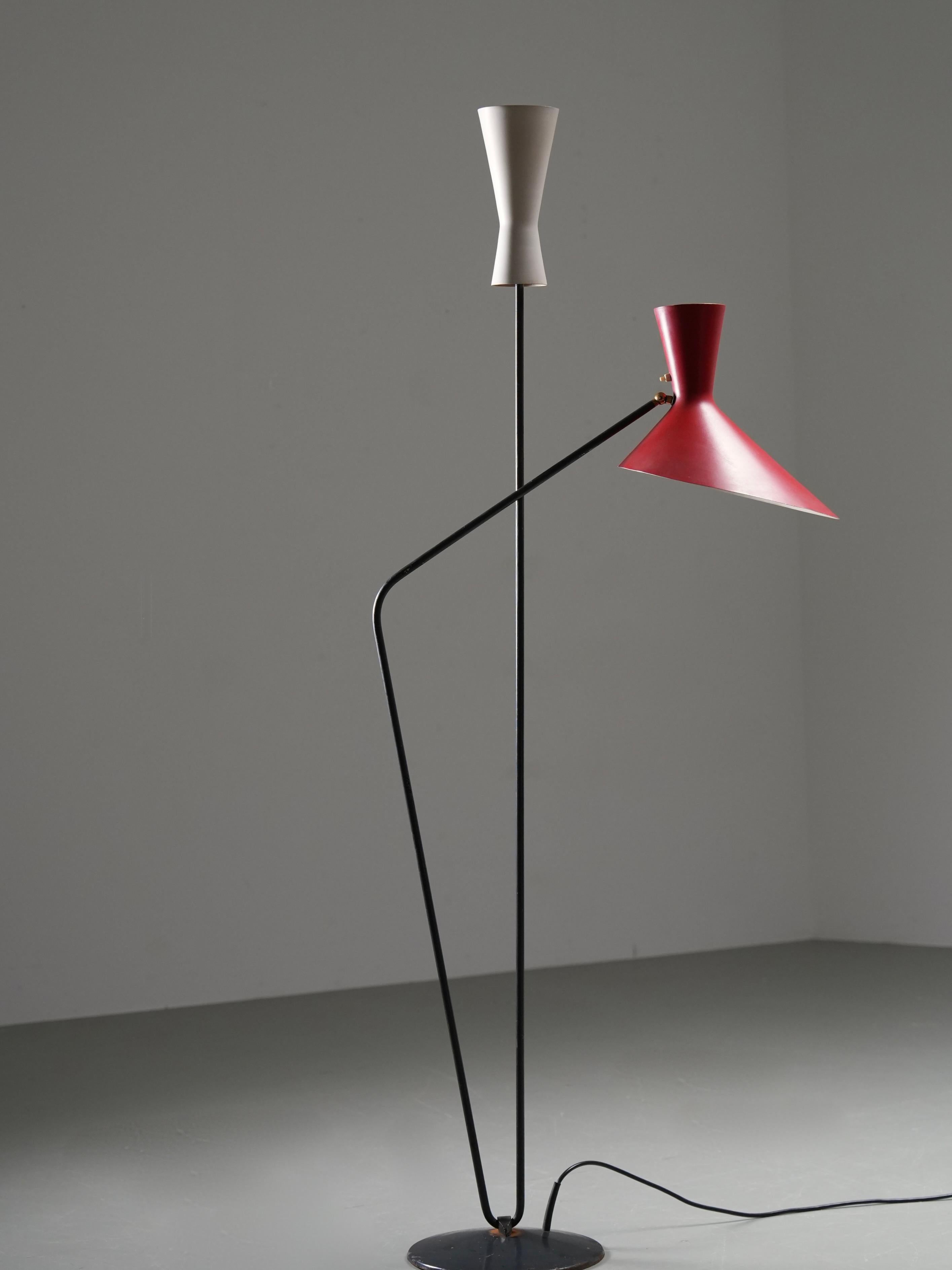 Floor Lamp by Carl Moor for BAG Turgi in Metal and Brass, Switzerland, 1950's In Good Condition For Sale In Uithoorn, NL