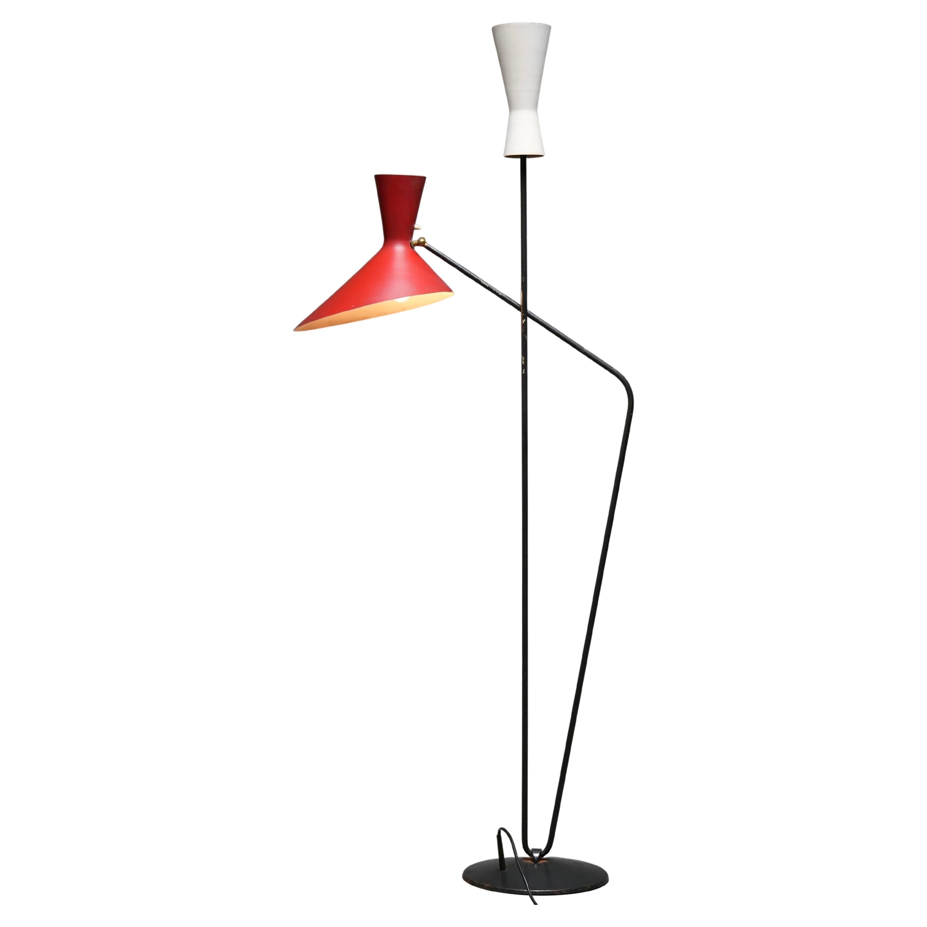 Floor Lamp by Carl Moor for BAG Turgi in Metal and Brass, Switzerland, 1950's For Sale