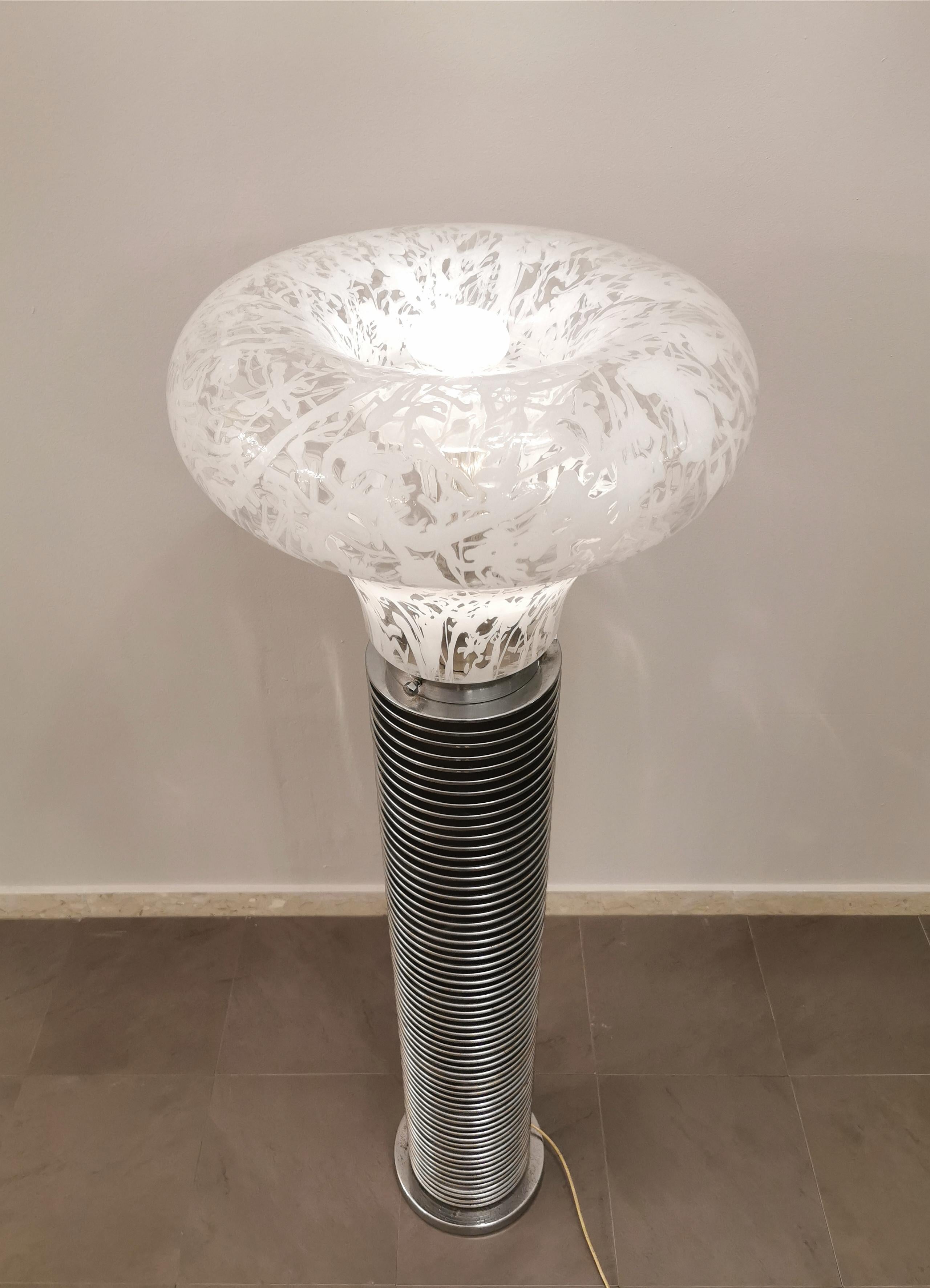Floor Lamp by Carlo Nason Chromed Metal Murano Glass Mid Century Italy 1970s In Good Condition In Palermo, IT