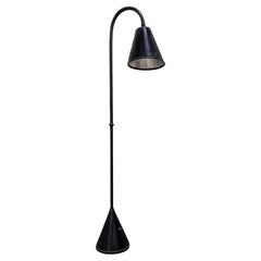 Floor Lamp by Jacques Adnet in Black Leather, 1950s