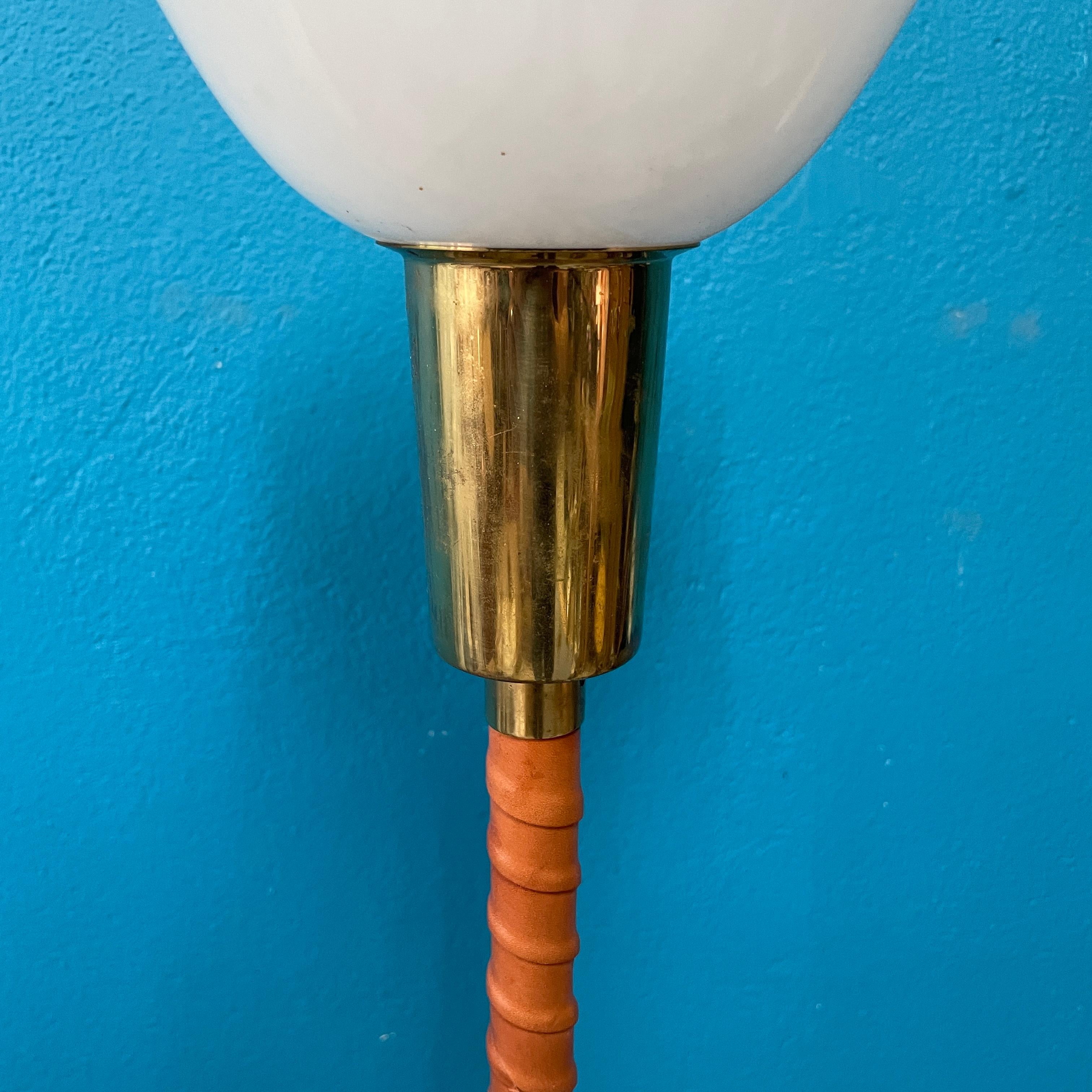 Floor Lamp by Lisa Johansson-Pape, 1950s. Brass and Leather. Orno Finland. For Sale 6