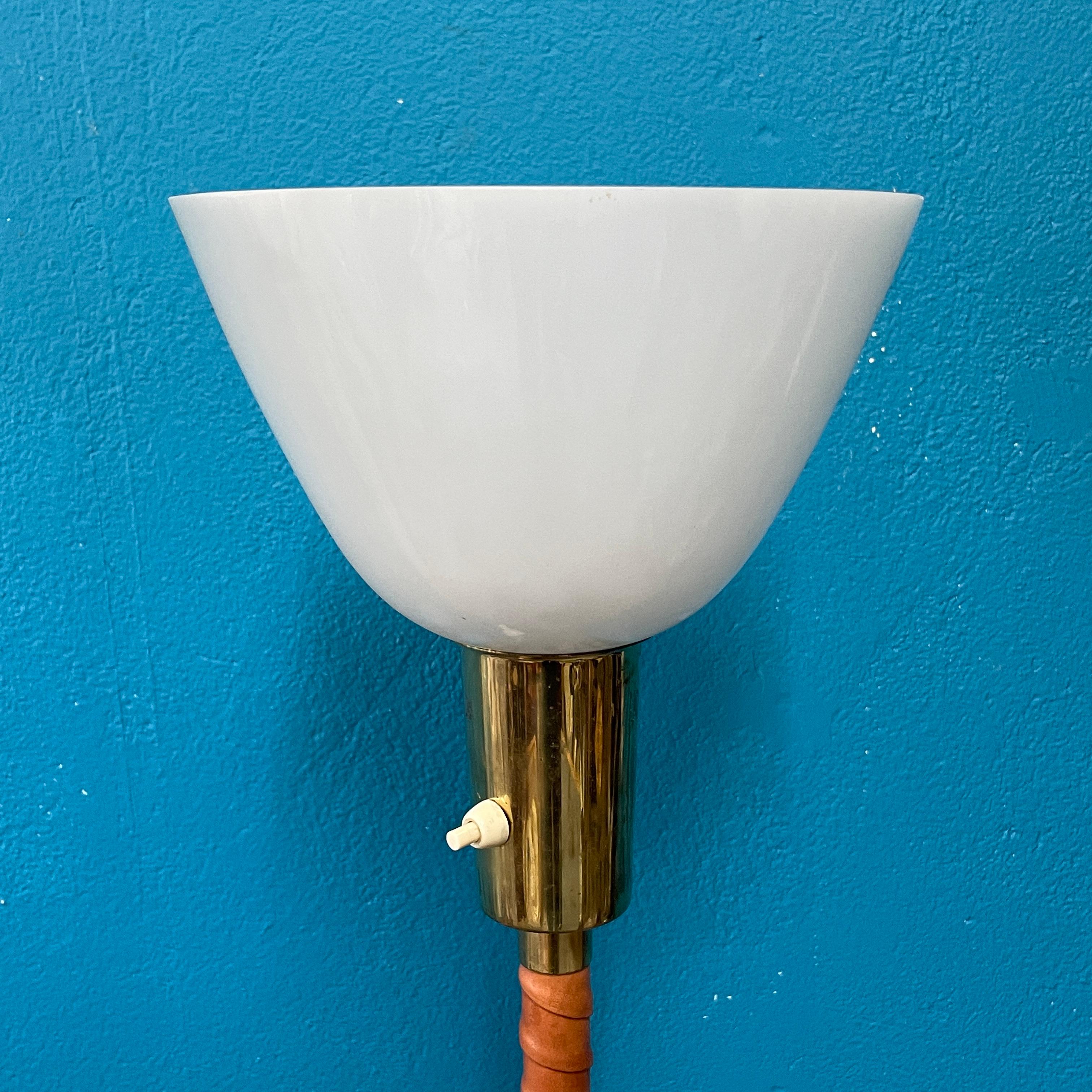 Mid-Century Modern Floor Lamp by Lisa Johansson-Pape, 1950s. Brass and Leather. Orno Finland. For Sale