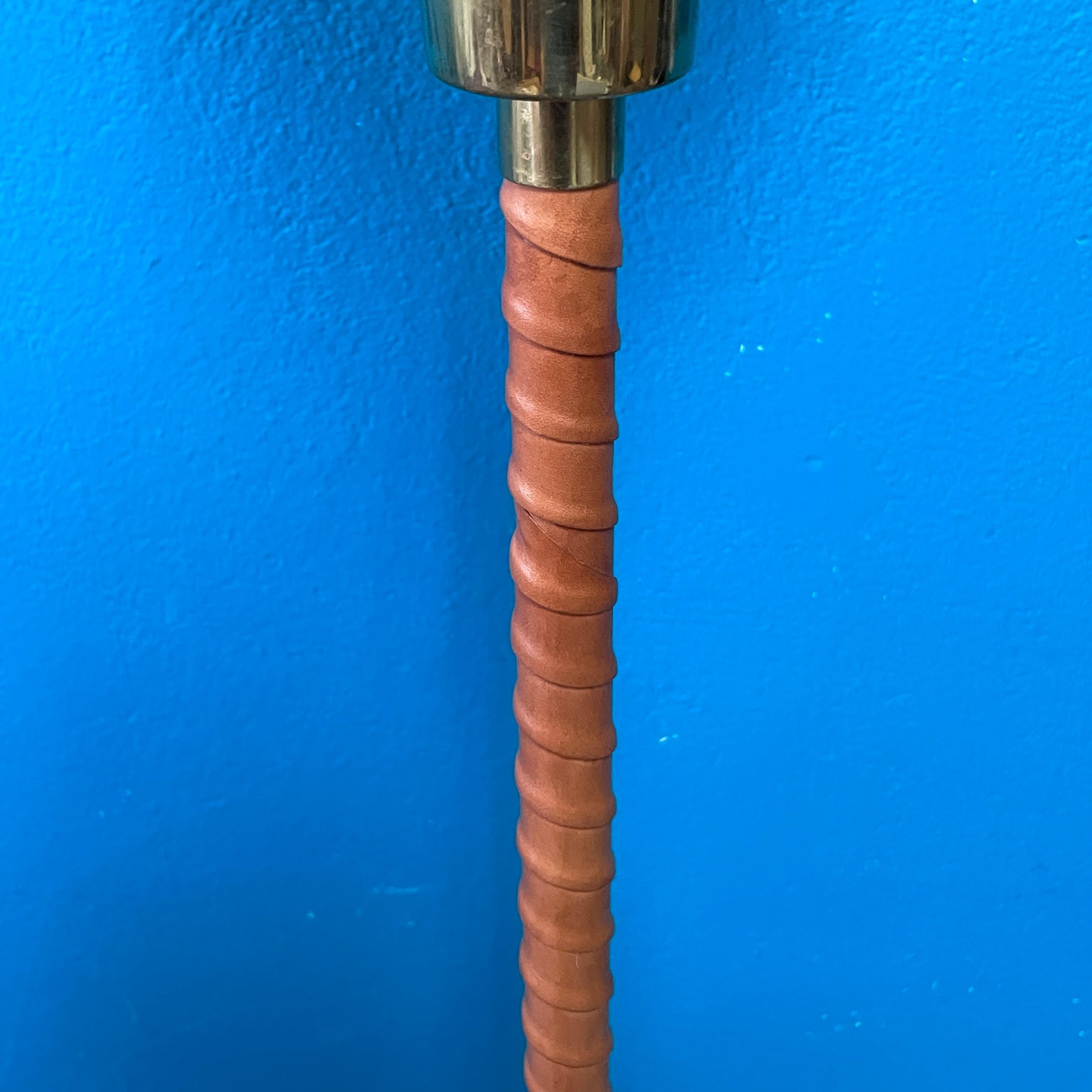 Finnish Floor Lamp by Lisa Johansson-Pape, 1950s. Brass and Leather. Orno Finland. For Sale