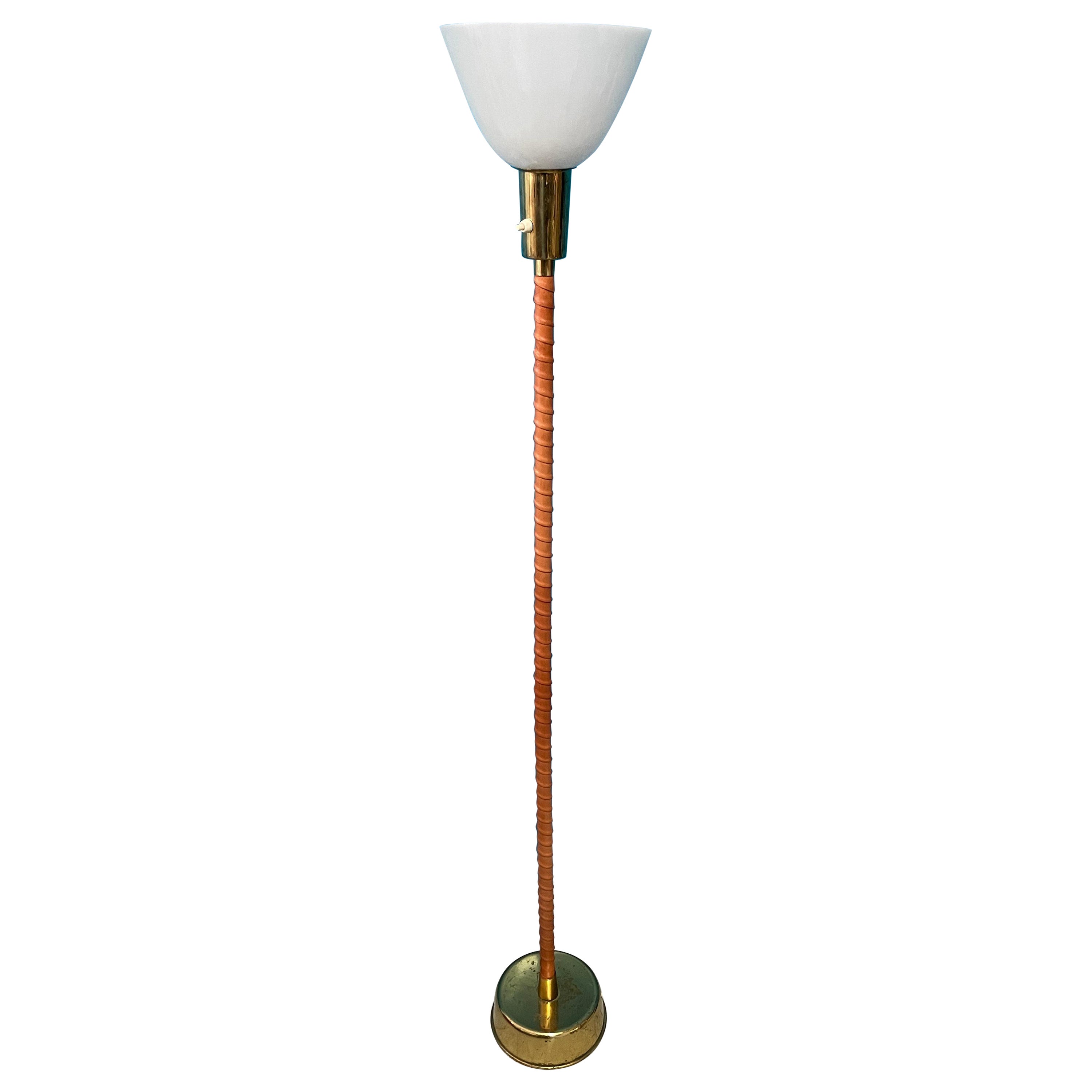 Floor Lamp by Lisa Johansson-Pape, 1950s. Brass and Leather. Orno Finland.