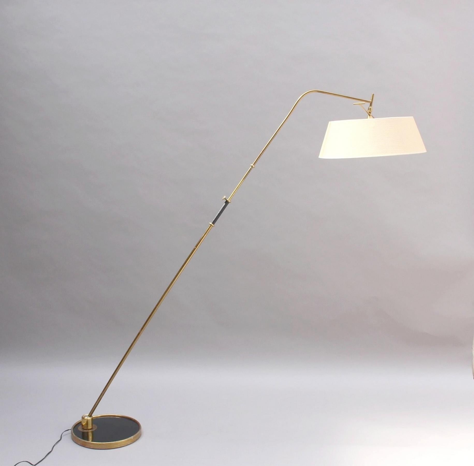 Leather Floor Lamp by Maison Lunel, France, circa 1950