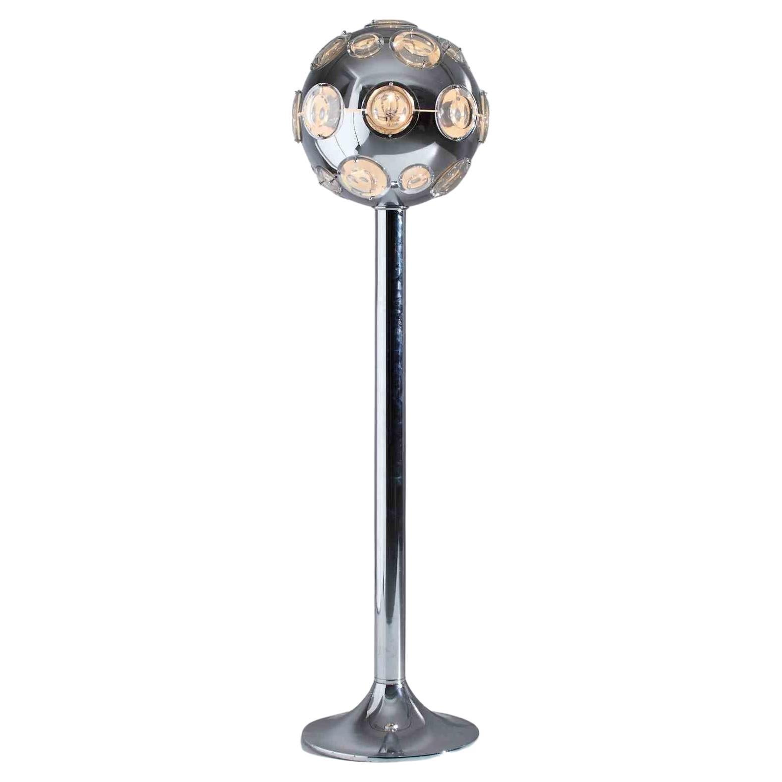 Floor Lamp by Oscar Torlasco, realized in Italy in 1970s.

Chromed metal, ground glass, plastic material.

Very Good general conditions. 
Small lines, very light scratches, normal signs of wear. 
Slight oxidation to the chrome.

 