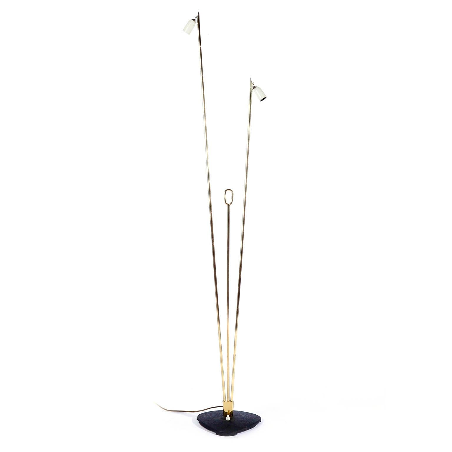 Mid-Century Modern Floor Lamp by Rupert Nikoll, Brass Black Cast Metal, Austria, 1950s