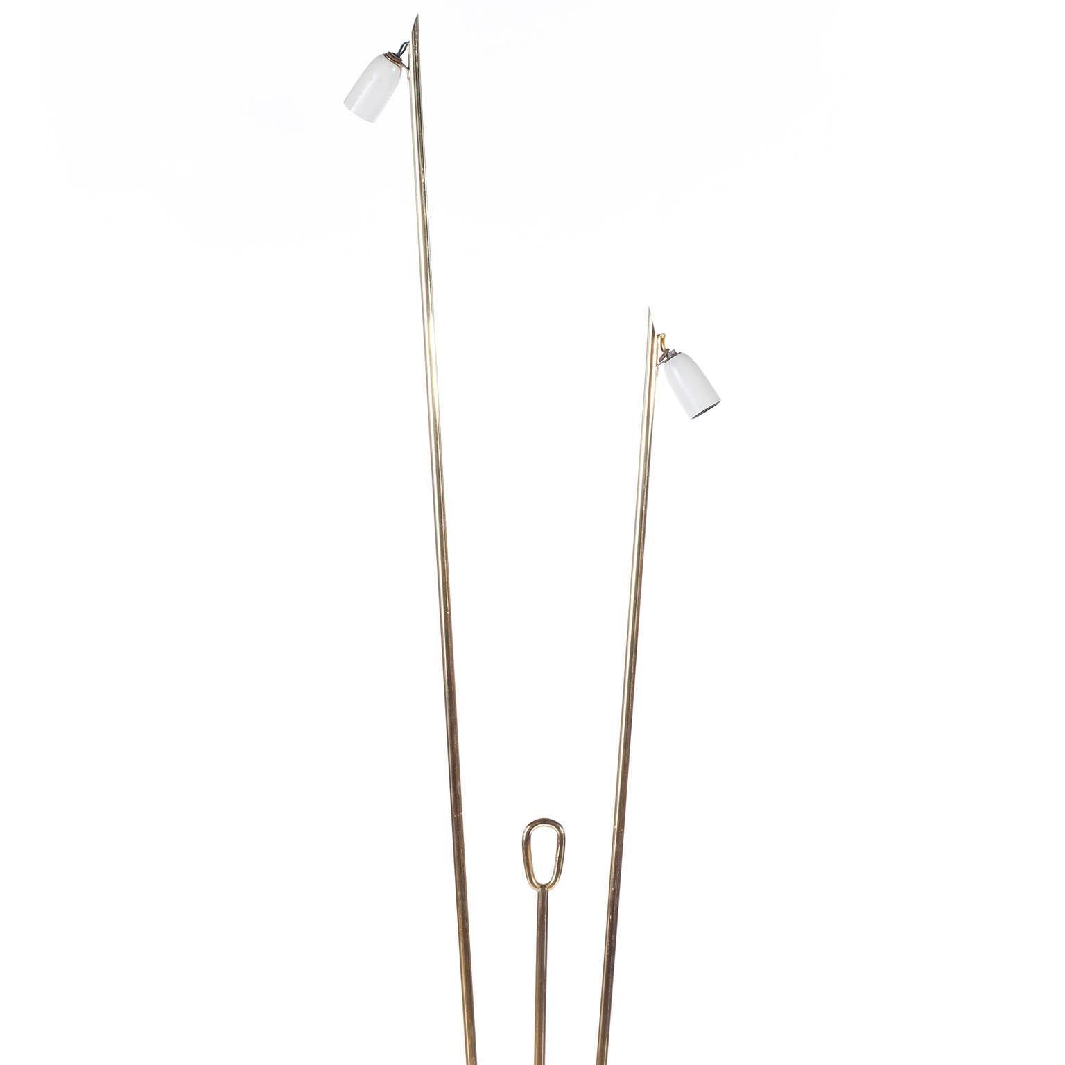 Mid-20th Century Floor Lamp by Rupert Nikoll, Brass Black Cast Metal, Austria, 1950s