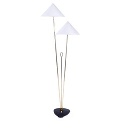 Lampada da terra di Rupert Nikoll, Ottone e metallo fuso nero, Austria, anni '50