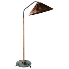 Stehlampe von einem unbekannten Designer aus Rattan, Messing und Glas, Schweden, 1940er Jahre