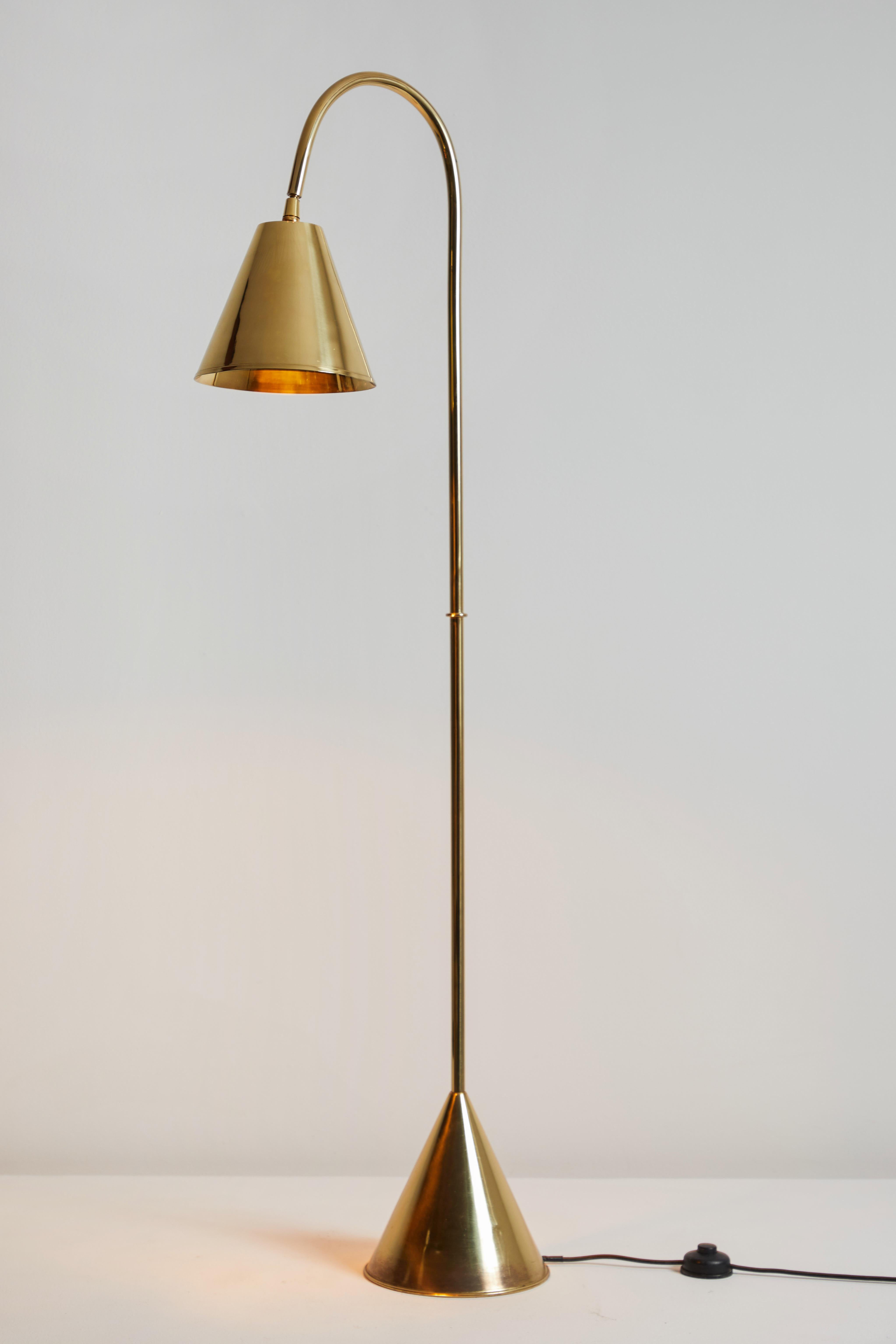 Floor Lamp by Valenti. Manufactured in Spain, circa 1950s. Brass. Original cord. Shade adjust to various positions. Takes one E27 100W maximum bulb. Bulb provided as a one time courtesy.