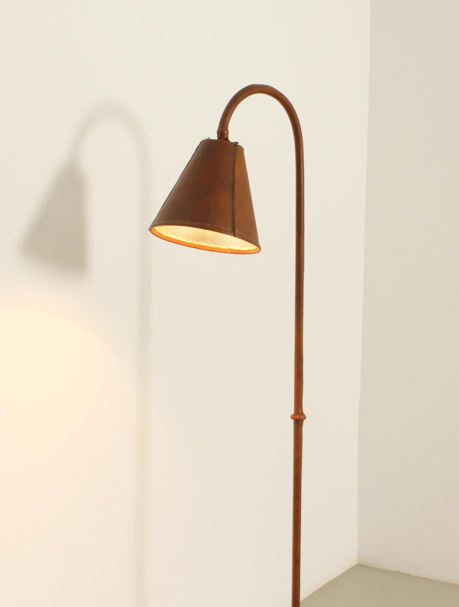 Floor Lamp by Valenti in Brown Leather, Spain, 1950's For Sale 4