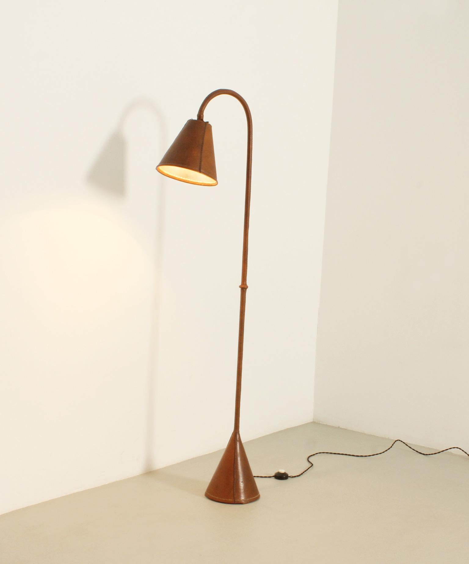 Floor Lamp by Valenti in Brown Leather, Spain, 1950's For Sale 8