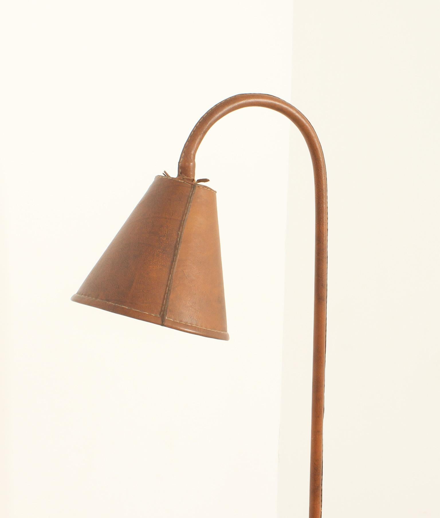 Floor Lamp by Valenti in Brown Leather, Spain, 1950's For Sale 1