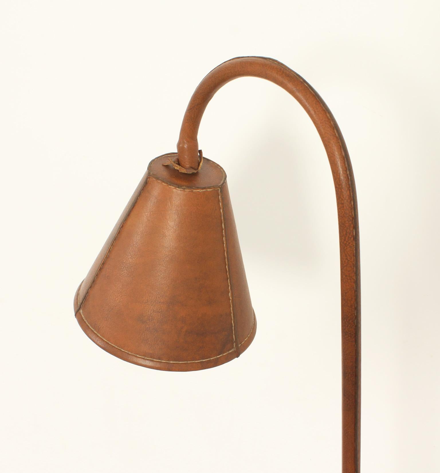 Floor Lamp by Valenti in Brown Leather, Spain, 1950's For Sale 2