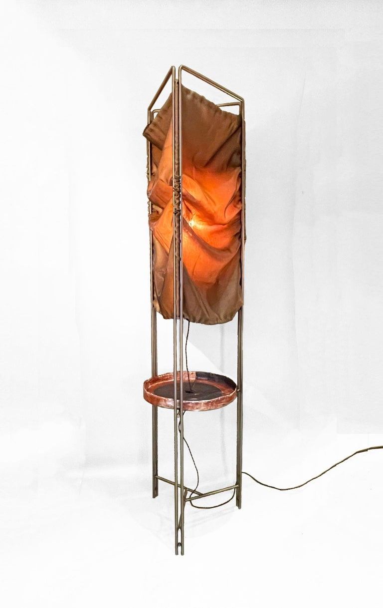 Hand-Painted Floor Lamp Ceramic Top Stainless Steel Frame by Hannelore Freer & Filipe Ramos For Sale