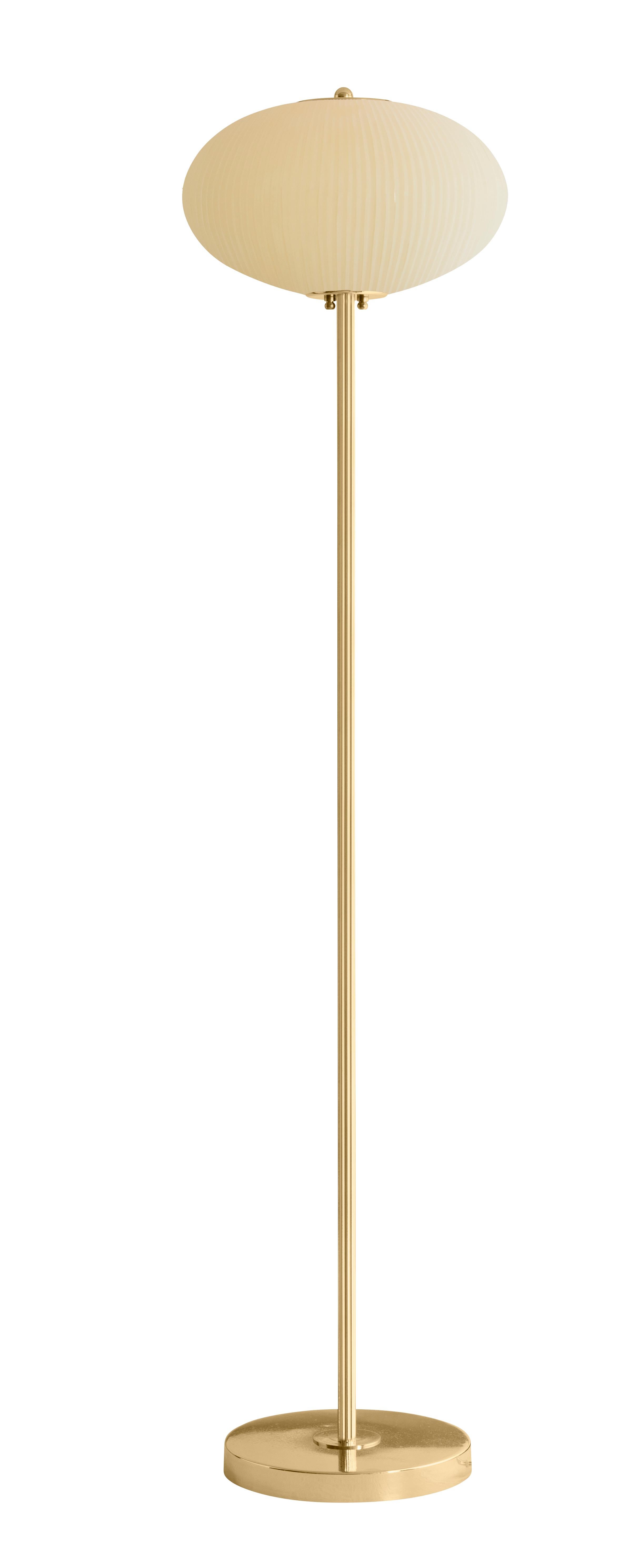 Floor lamp China 07 by Magic Circus Editions
Dimensions: H 150 x W 32 x D 32 cm, also available in H 140, 160
Materials: Brass, mouth blown glass sculpted with a diamond saw
Colour: mustard 

Available finishes: Brass, nickel
Available colours: