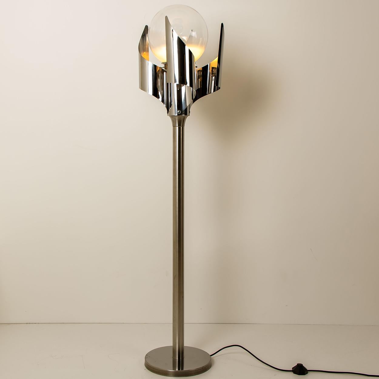 Space Age Floor Lamp Chrome Blown Glass by Reggiani, Italy, 1970 For Sale