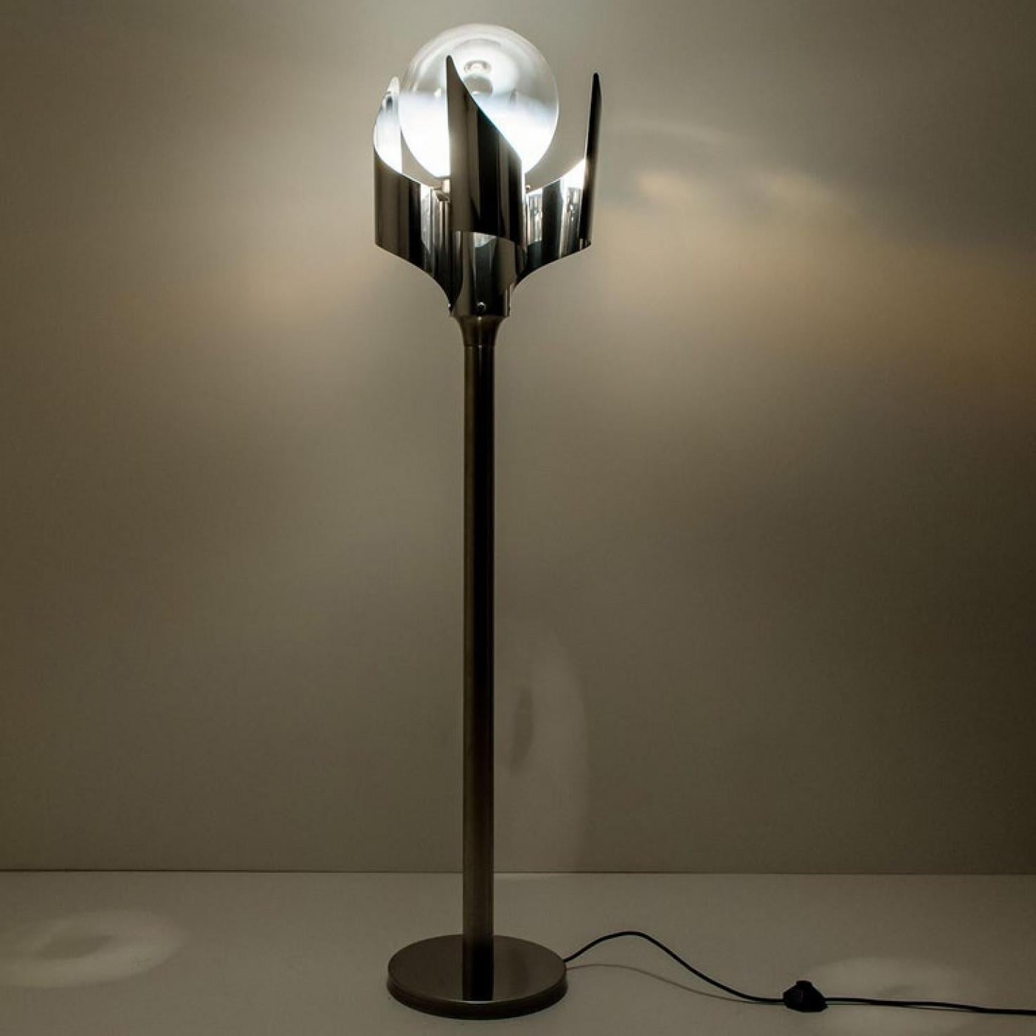 Austrian Floor Lamp Chrome Blown Glass by Reggiani, Italy, 1970 For Sale
