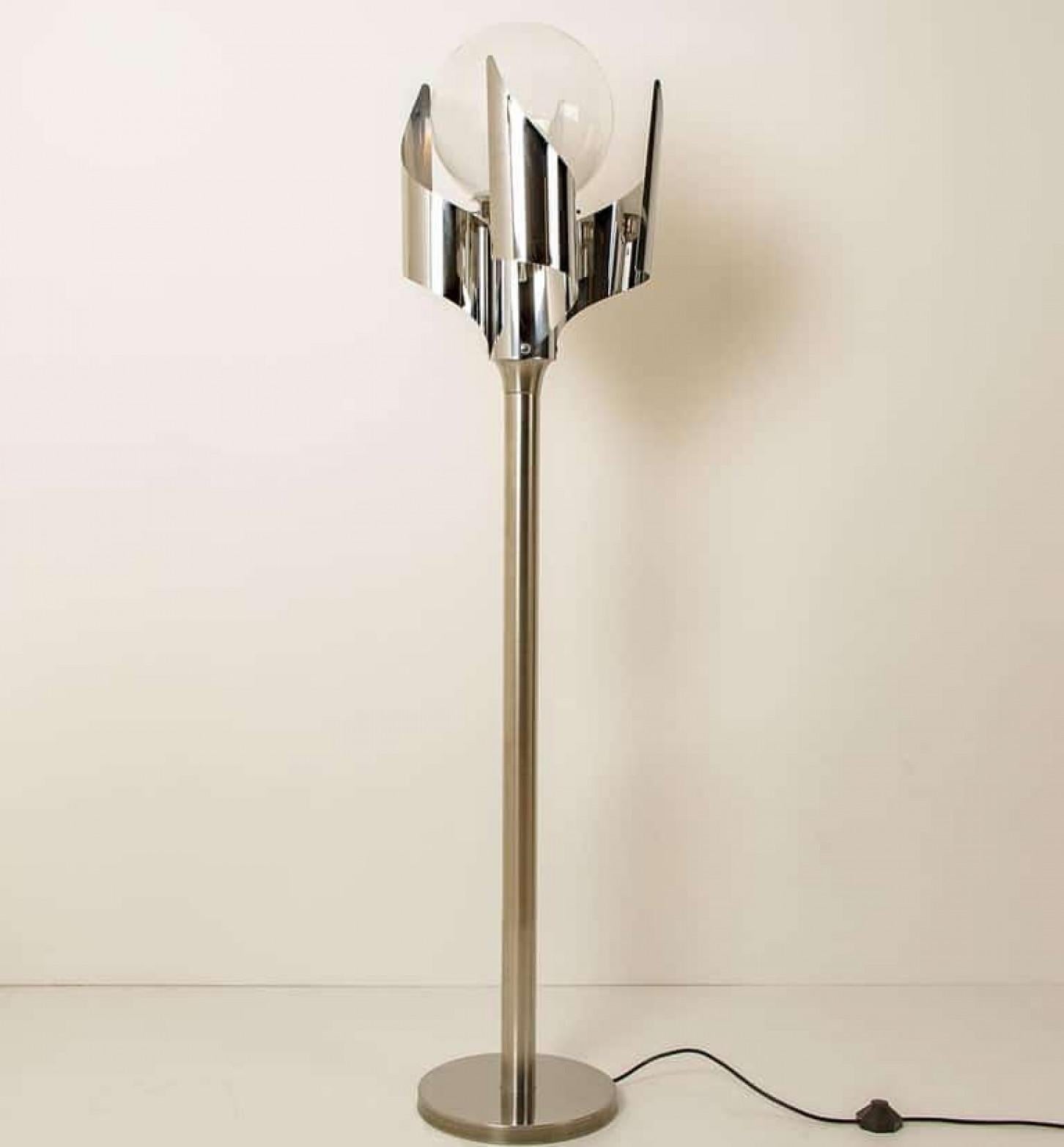 Late 20th Century Floor Lamp Chrome Blown Glass by Reggiani, Italy, 1970 For Sale