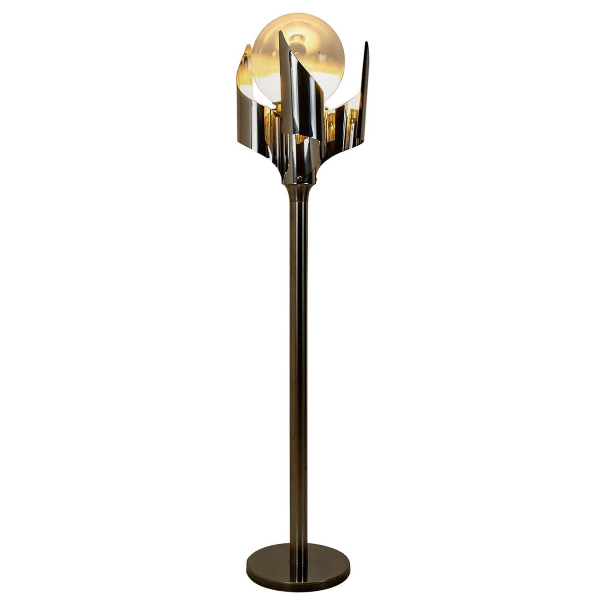 Floor Lamp Chrome Blown Glass by Reggiani, Italy, 1970 For Sale