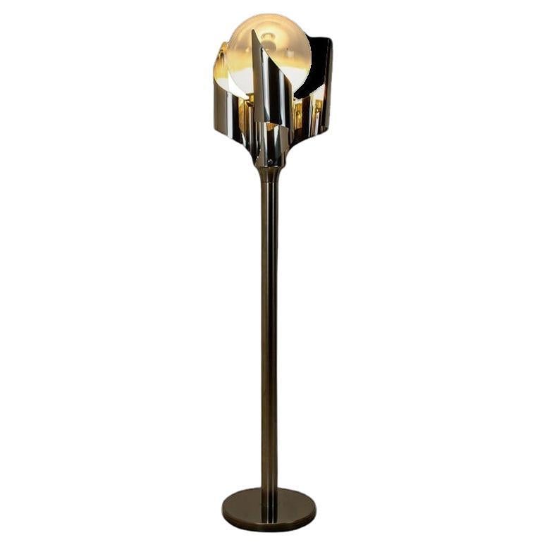 Floor Lamp Chrome Blown Glass by Reggiani, Italy, 1970 For Sale