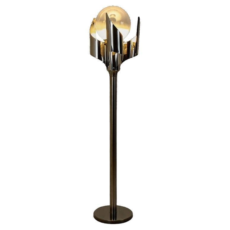 Floor Lamp Chrome Blown Glass by Reggiani, Italy, 1970 For Sale