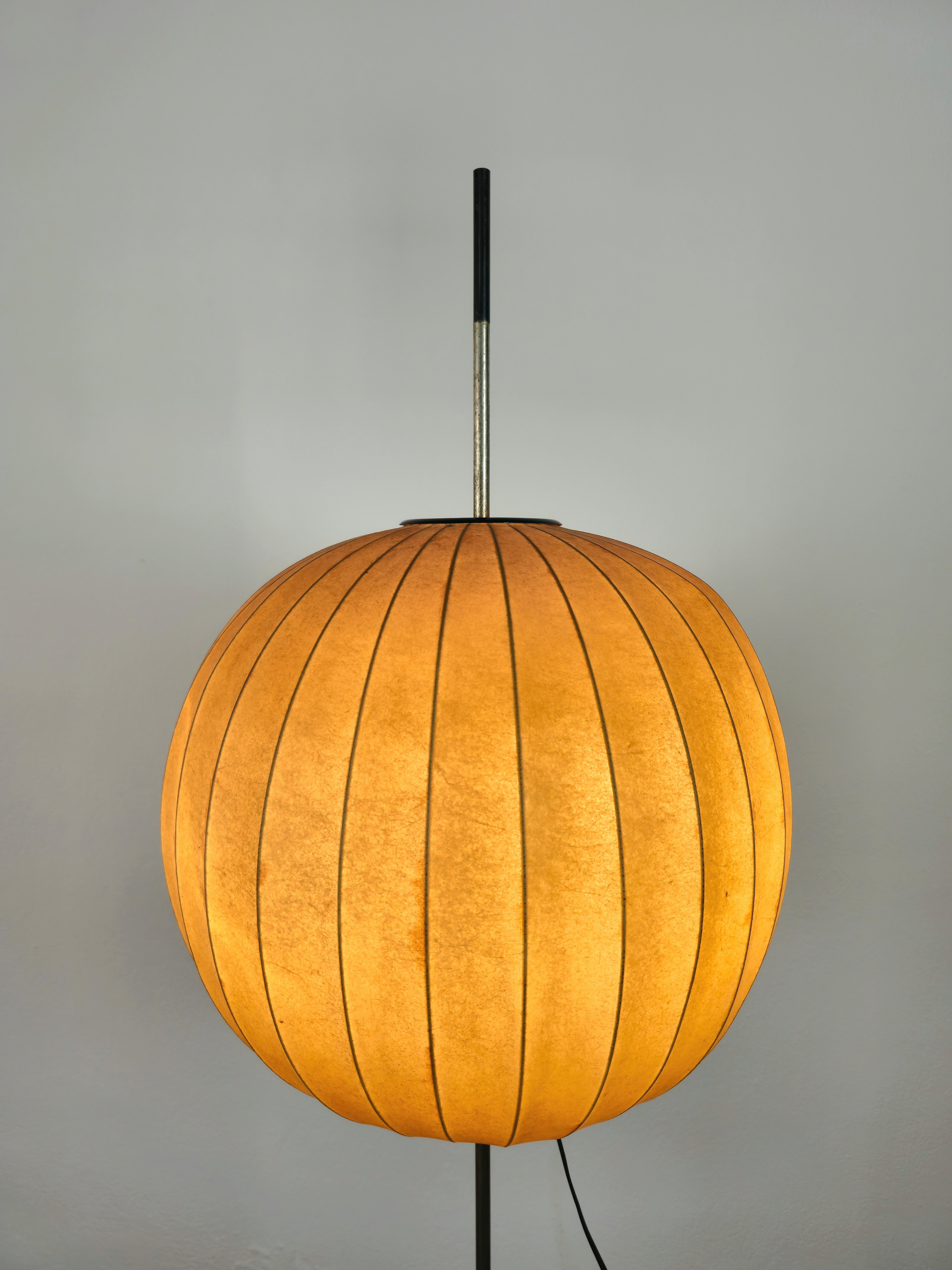 20th Century Floor Lamp Cocoon Chromed Metal Tripod Midcentury Italian Design 1960s