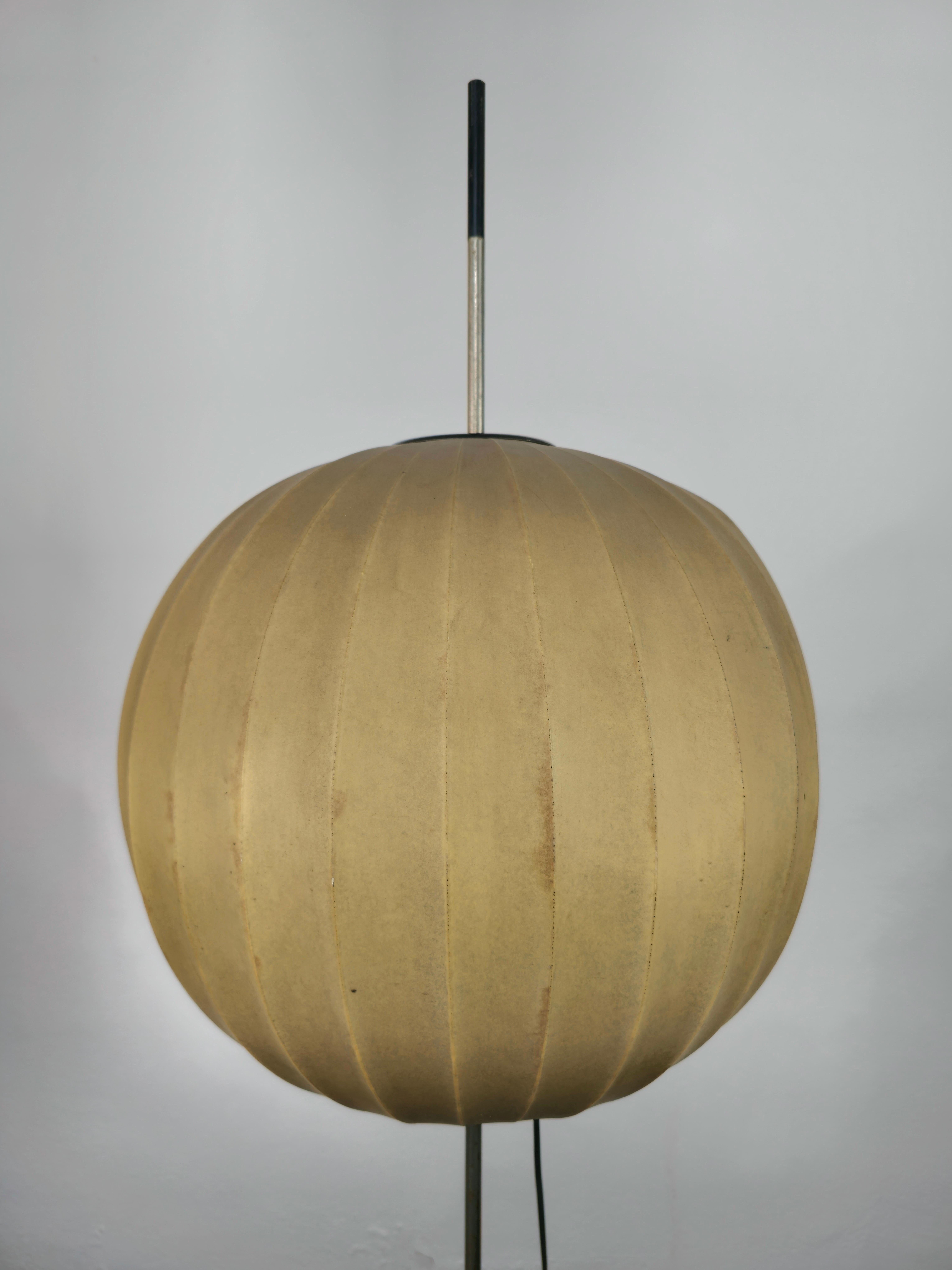 Floor Lamp Cocoon Chromed Metal Tripod Midcentury Italian Design 1960s 2