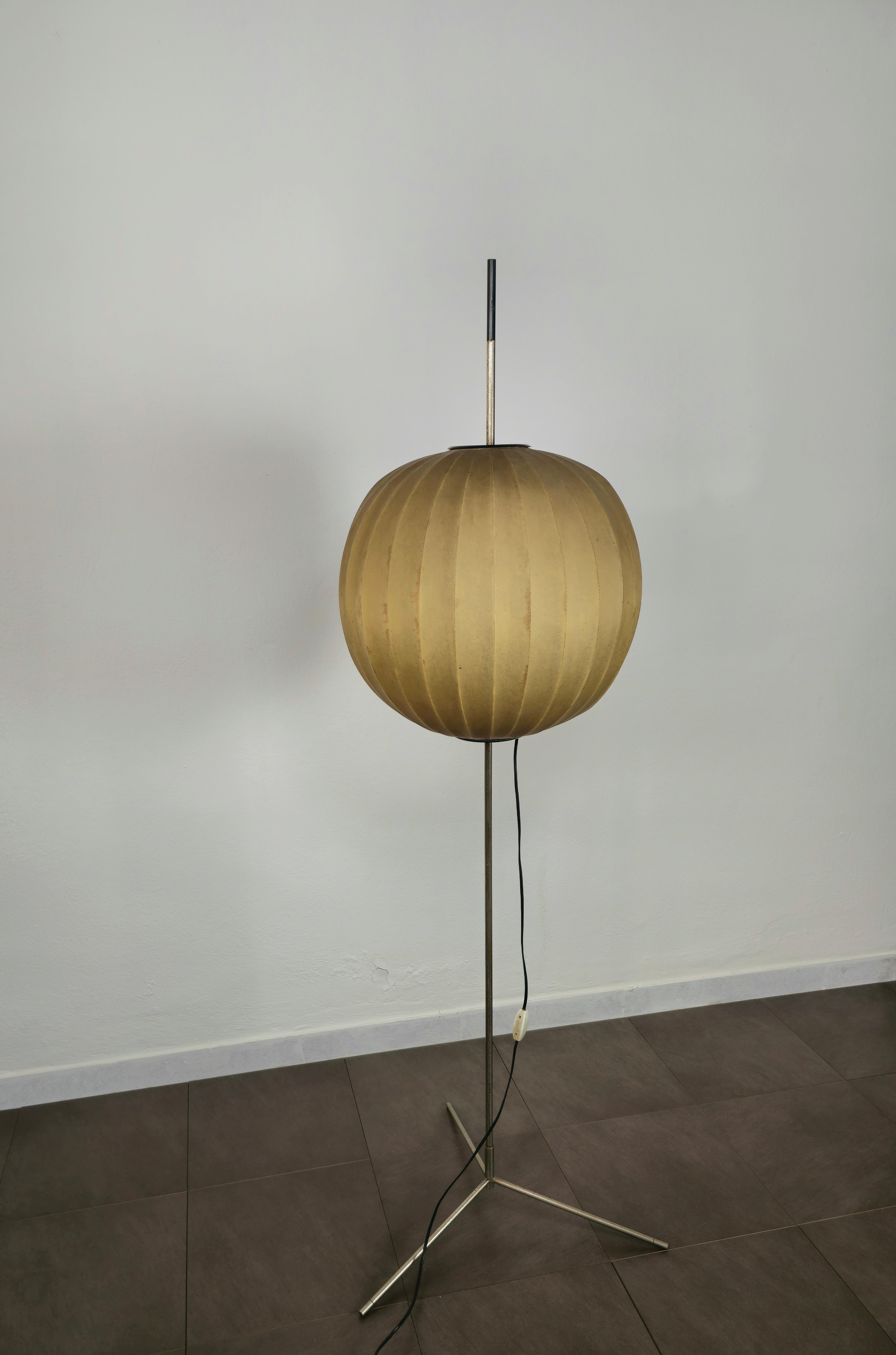 Floor Lamp Cocoon Chromed Metal Tripod Midcentury Italian Design 1960s 3