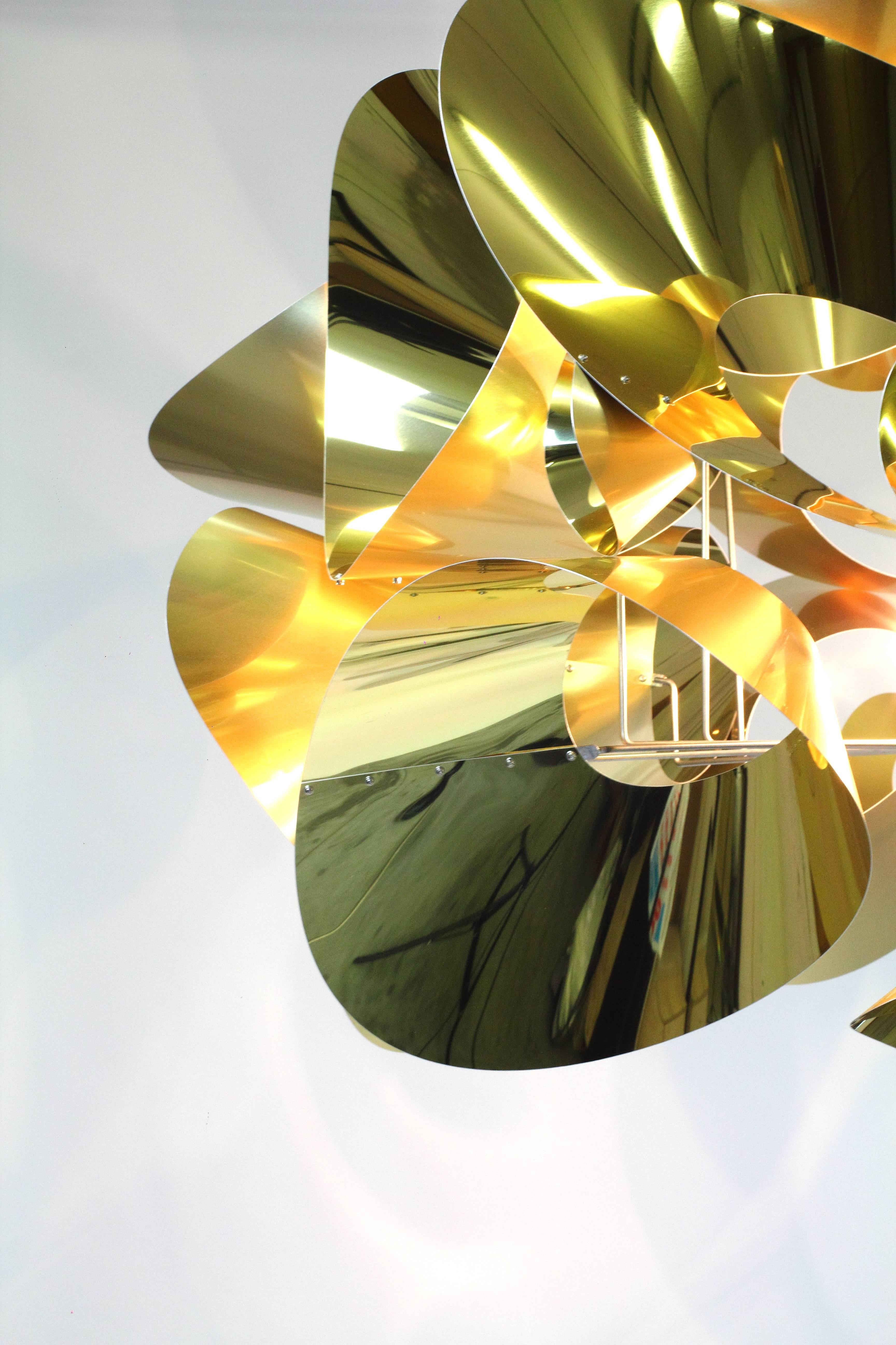 Italian Floor Lamp Decorative Big Sculpture Mirror Steel Gold Lampshade Blossom Italy For Sale