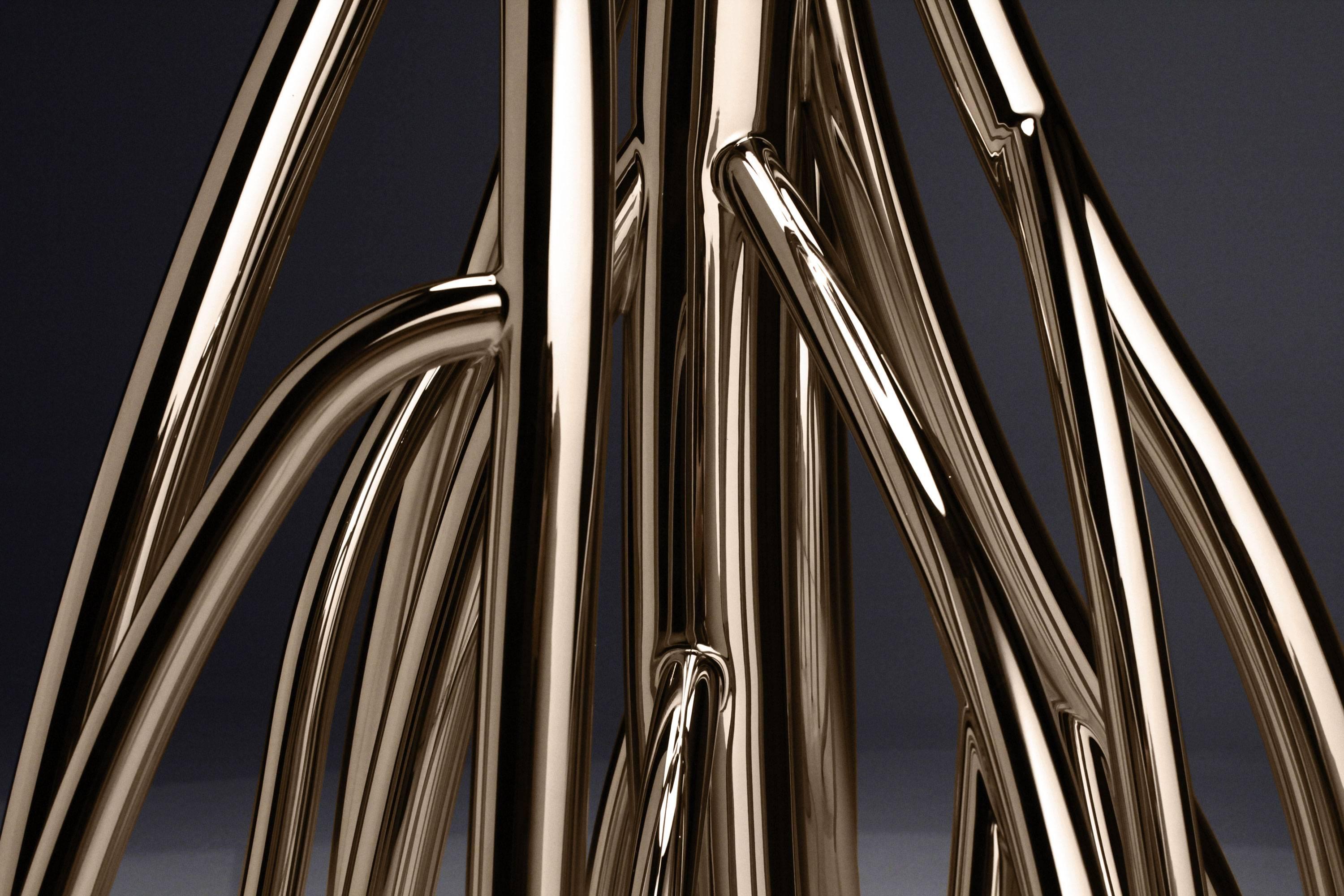 Stehlampe Dekorative Große Skulptur Spiegel Stahl Gold Lampenschirm Blossom Italien im Angebot 1