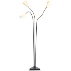Floor Lamp Copper Stilnovo Style with Three Enameled Hats
