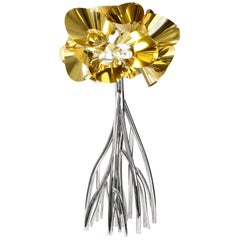Floor Lamp Decorative Big Sculpture Mirror Steel Gold Lampshade Blossom Italy