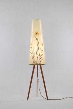 Danish Wooden Floor Lamp with Hide Shade and Incorporated Dried Flowers, 1960s