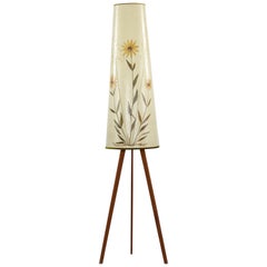 Danish Wooden Floor Lamp with Hide Shade and Incorporated Dried Flowers, 1960s