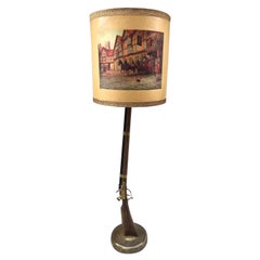 Floor Lamp Depicting a Rifle with a Midcentury Printed Lampshade