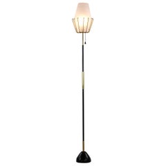 Arredoluce Italian Brass Floor Lamp, Glass Shade and Lacquered Iron Body, 1950s