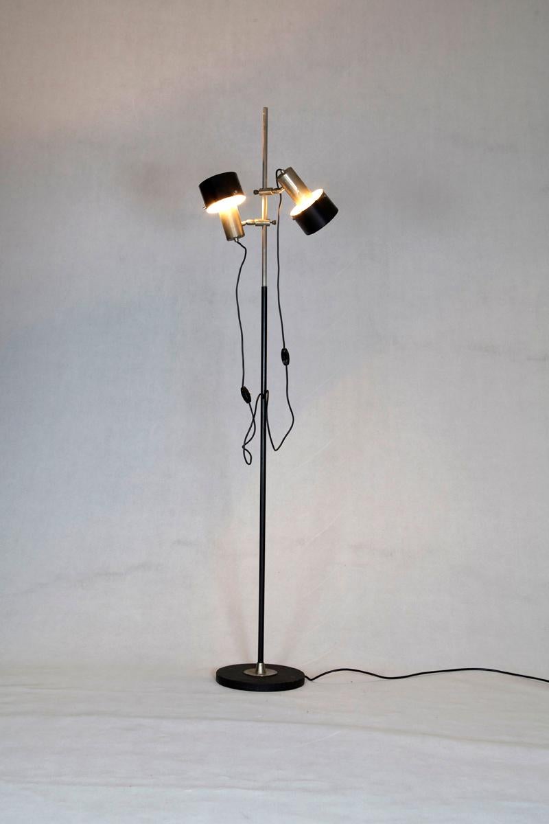 Mid-Century Modern Stilnovo Italian Nickel-Plated Black Lacquered Floor Lamp, 1960s