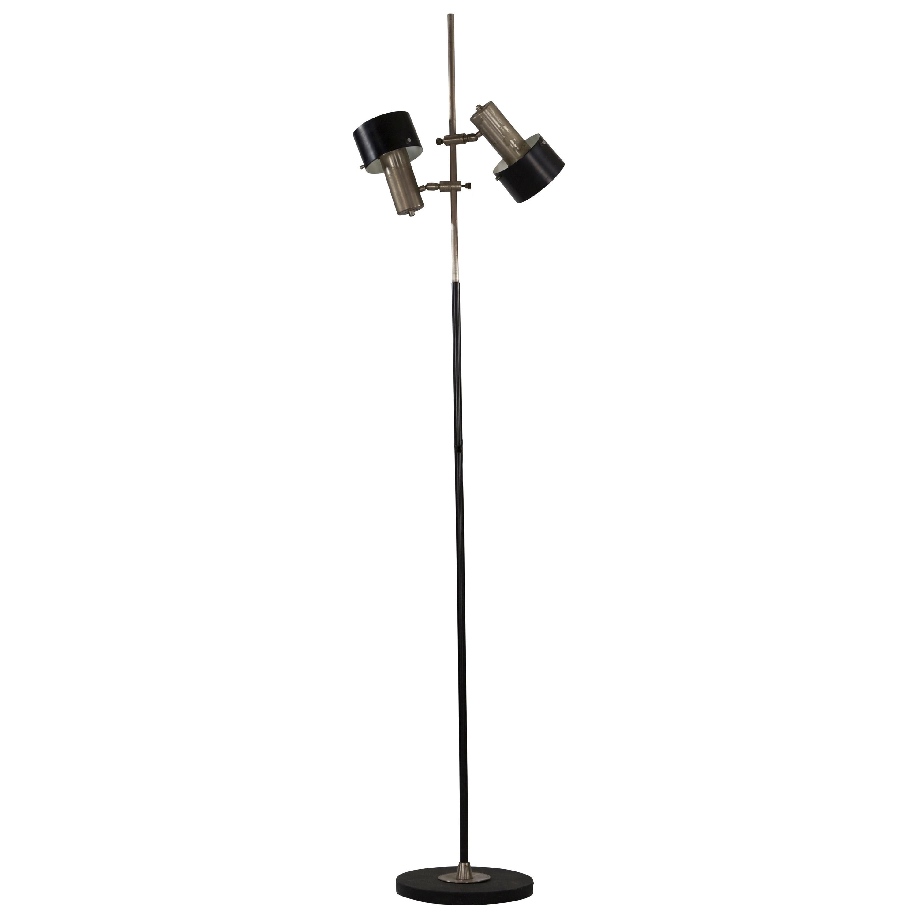 Stilnovo Italian Nickel-Plated Black Lacquered Floor Lamp, 1960s