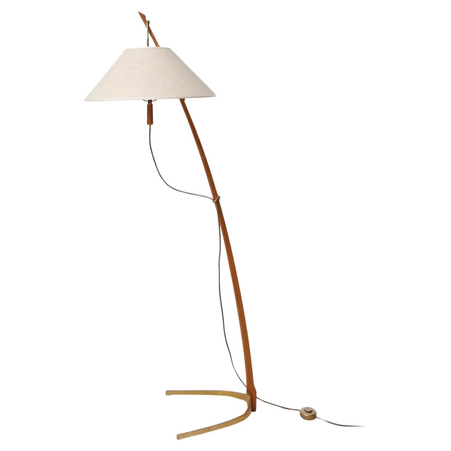 Floor Lamp 'Dornstab' No. 2076 by J.T. Kalmar, Patinated Brass Wood Cane, 1960 In Good Condition For Sale In Hausmannstätten, AT