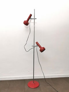 Floor Lamp Enameled Aluminum Red Brass Metal Chromed Midcentury, 1970s