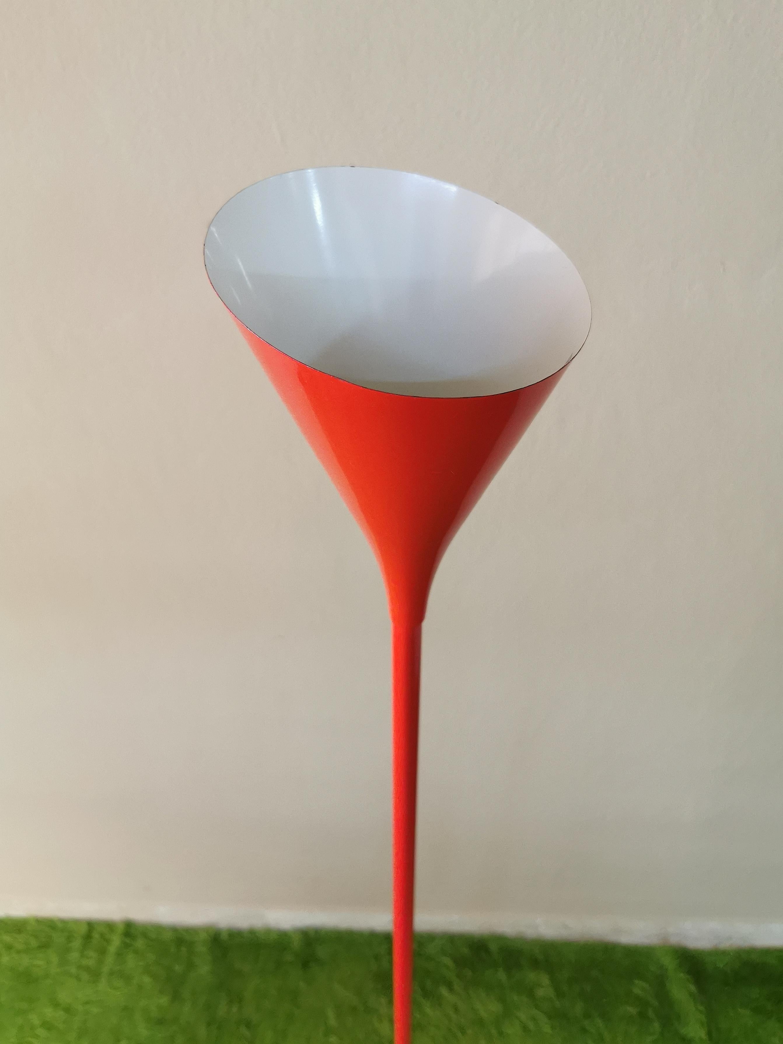 Floor Lamp Enameled Aluminum Lighting Red Conical Modern Italian Design 1990s 3