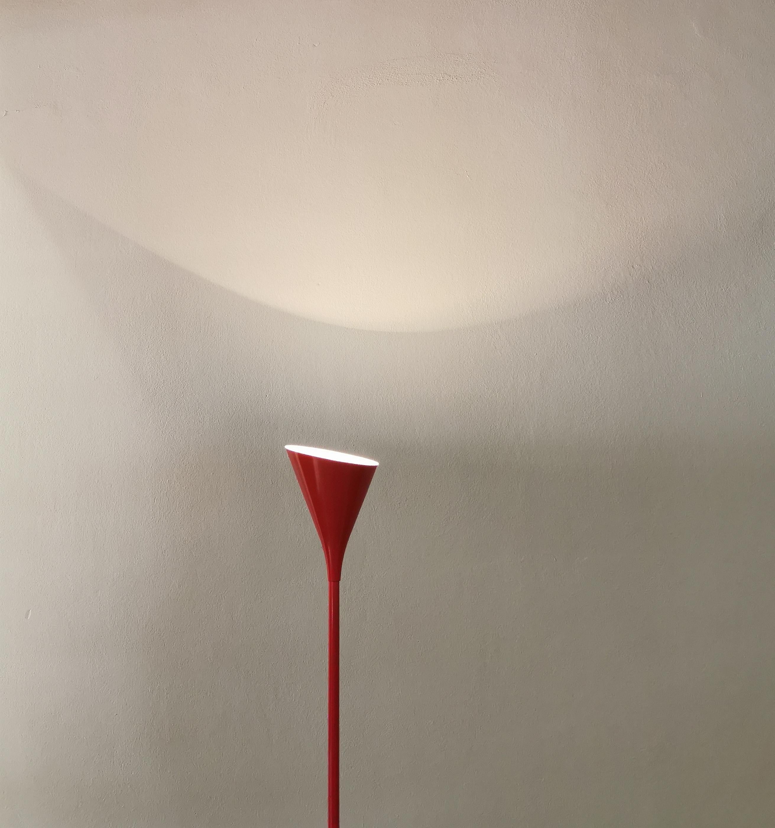 Post-Modern Floor Lamp Enameled Aluminum Lighting Red Conical Modern Italian Design 1990s