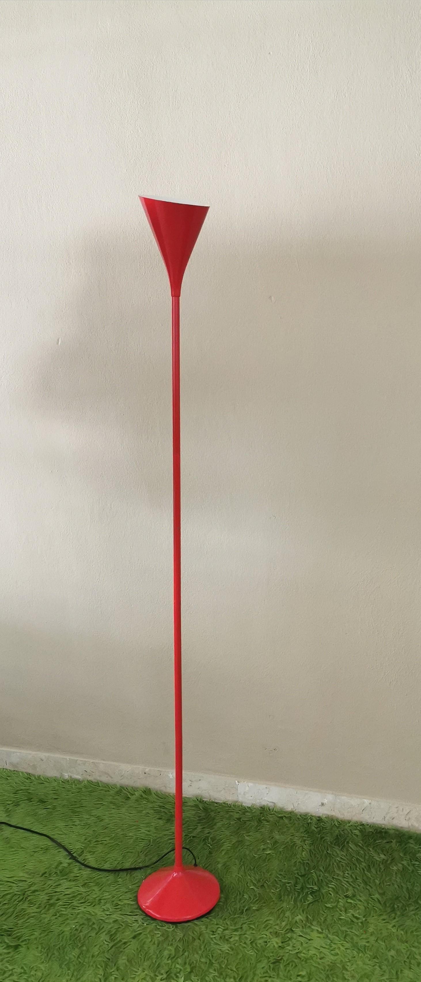 Floor Lamp Enameled Aluminum Lighting Red Conical Modern Italian Design 1990s In Good Condition In Palermo, IT