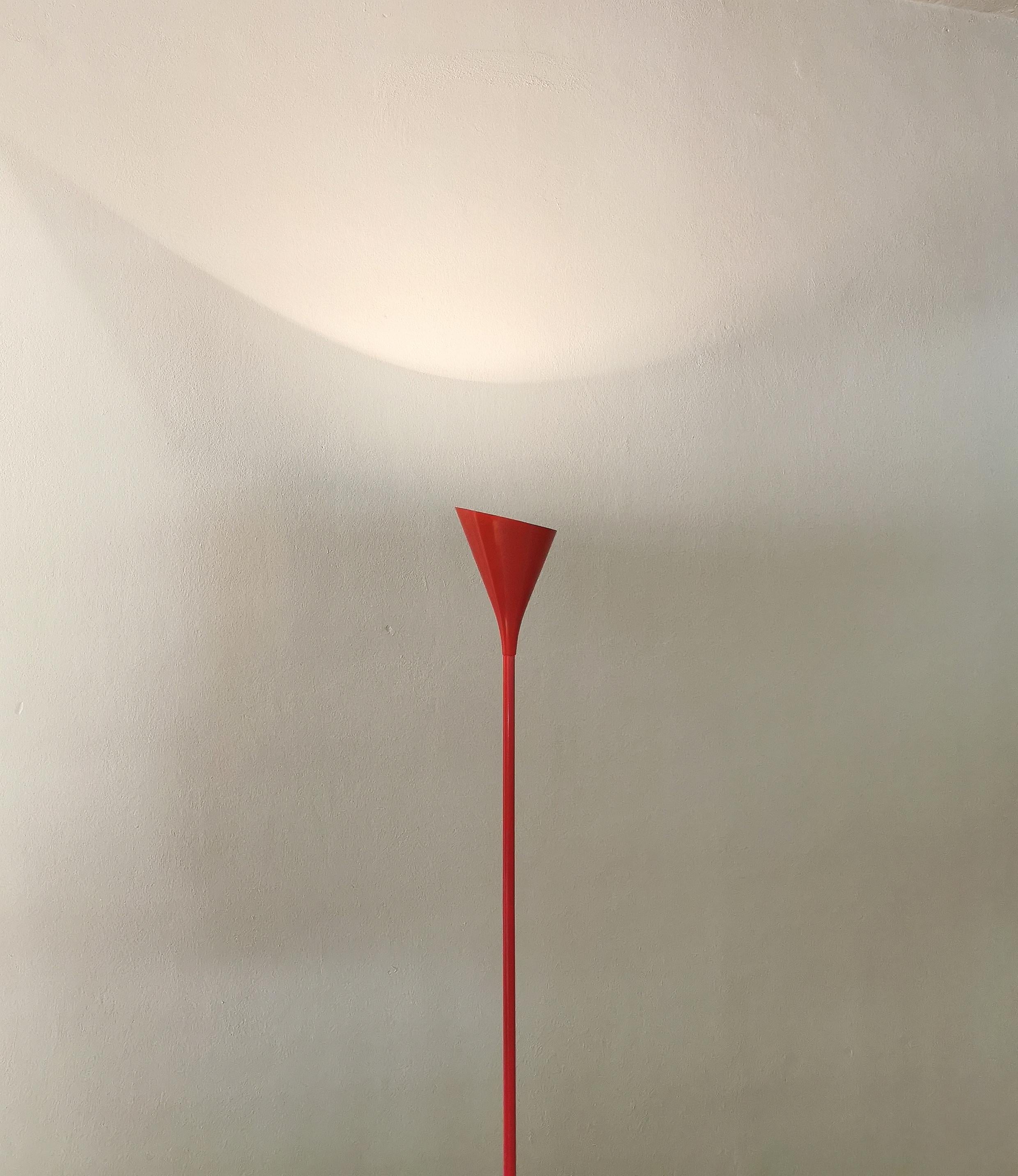 Late 20th Century Floor Lamp Enameled Aluminum Lighting Red Conical Modern Italian Design 1990s
